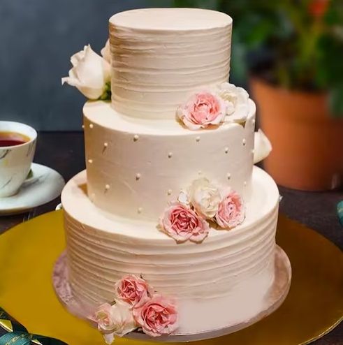 3 Tier Rose Wedding Cake