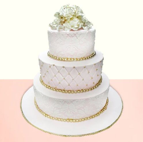 3 Tier White & Gold Wedding Cake