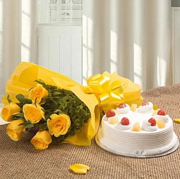 Cake & Flowers Combo