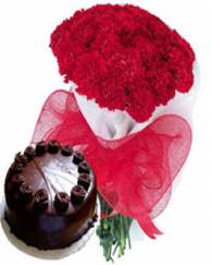 Carnation Bunch with Chocolate Cake 